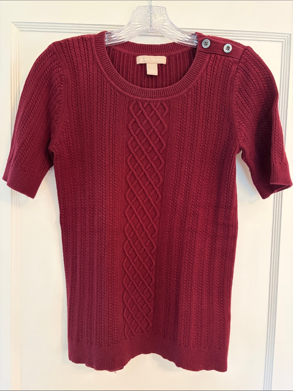 Burgundy Cable-Knit Short Sleeve crewneck Sweater Banana Republic Women’s M